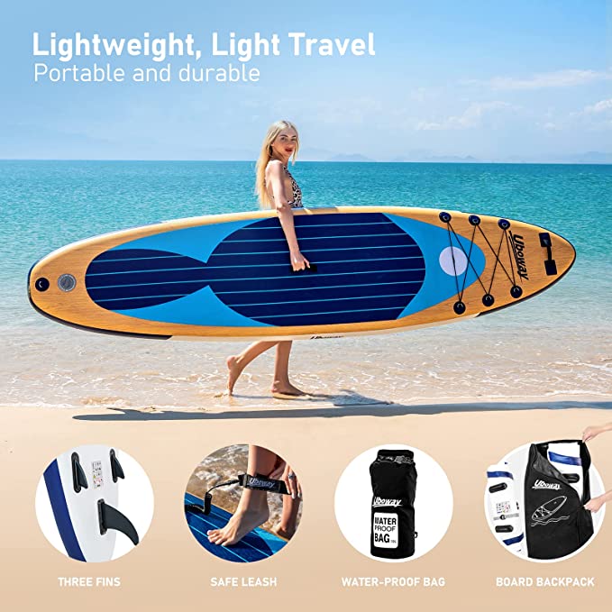 11 Feet Blue Wood Fish Inflatable Stand Up Paddle Board