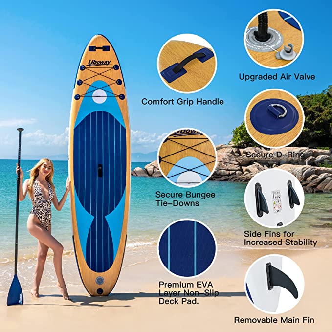 11 Feet Blue Wood Fish Inflatable Stand Up Paddle Board